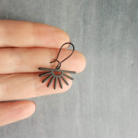 Sun Earrings, black sun earring, sunset earring, sunrise earring, matte black earring, sunburst earring, small black earring, latching hook - Constant Baubling