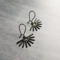 Sun Earrings, black sun earring, sunset earring, sunrise earring, matte black earring, sunburst earring, small black earring, latching hook - Constant Baubling