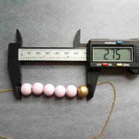 Pink Gold Bead Necklace, wood bead necklace, long gold chain, painted bead necklace, round wooden bead necklace, baby pink and matte gold - Constant Baubling