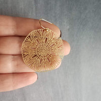 Large Gold Filigree Earrings, round gold earrings, thin earrings, cut out earrings, big earrings, floral earrings, big lightweight medallion - Constant Baubling