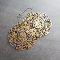 Large Gold Filigree Earrings, round gold earrings, thin earrings, cut out earrings, big earrings, floral earrings, big lightweight medallion - Constant Baubling