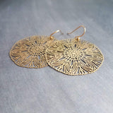 Large Gold Filigree Earrings, round gold earrings, thin earrings, cut out earrings, big earrings, floral earrings, big lightweight medallion - Constant Baubling