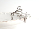 Silver Branch Ring, vine ring, finger ring, silver midi ring, silver leaf ring, silver wrap ring, pinky ring, size 4 5, halfway ring knuckle - Constant Baubling