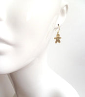 Gingerbread Men Earrings, gold dangle, little brass boy, cookie earring, small gingerbread, 14K SOLID GOLD hook opt, Christmas jewelry, Xmas - Constant Baubling