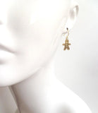 Gingerbread Men Earrings, gold dangle, little brass boy, cookie earring, small gingerbread, 14K SOLID GOLD hook opt, Christmas jewelry, Xmas - Constant Baubling