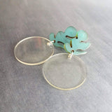 Chunky Acrylic Earrings, 80s style earring, clear plastic earring, vintage earring, clear round dangle, teal earring, large earring, leaf - Constant Baubling