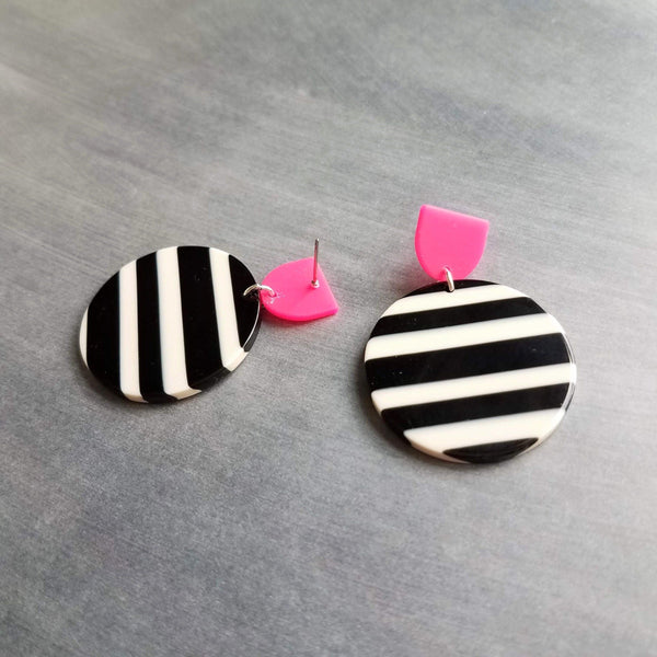 Funky and Amusing 1960s Earrings of White Plastic Half Balls on Pink