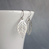 Silver Leaf Earrings, stainless steel earring, filigree leaf earring, steel leaf earring, steel filigree, hypoallergenic, small cut out leaf - Constant Baubling