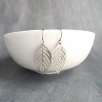 Silver Leaf Earrings, stainless steel earring, filigree leaf earring, steel leaf earring, steel filigree, hypoallergenic, small cut out leaf - Constant Baubling