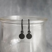 Matte Black Disk Earrings, small black earrings, little disc earring, black circle earring, small round dangle, matte black earring, tiny - Constant Baubling