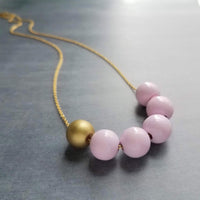 Pink Gold Bead Necklace, wood bead necklace, long gold chain, painted bead necklace, round wooden bead necklace, baby pink and matte gold - Constant Baubling