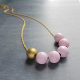 Pink Gold Bead Necklace, wood bead necklace, long gold chain, painted bead necklace, round wooden bead necklace, baby pink and matte gold - Constant Baubling