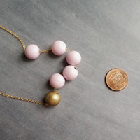 Pink Gold Bead Necklace, wood bead necklace, long gold chain, painted bead necklace, round wooden bead necklace, baby pink and matte gold - Constant Baubling