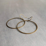 Antique Bronze Hoop Earrings, bronze circle earring, oxidized brass earring, thin brass ring, delicate round earring, large lightweight gold - Constant Baubling