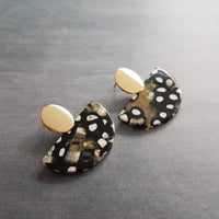 80s Tortoise Earrings, gold stud 80s earring, acrylic acetate earring, mottled, semicircle earring, half circle earring, thick chunky, oval - Constant Baubling