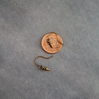 Tiny Spear Earrings, antique brass earring, old gold earring, small dangle earring, small bullet earring, bronze earring, mini spike earring - Constant Baubling