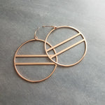 Large Rose Gold Circle Earrings, 2.25 inch hoop earring, big open circle, double lines circle, large lightweight earring, big round earring - Constant Baubling