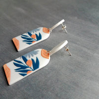 Large White Earrings, palm leaves, orange earring, teal leaf earring, matte earring, thick acrylic earring, chunky plastic earring 80s style - Constant Baubling