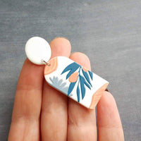 Large White Earrings, palm leaves, orange earring, teal leaf earring, matte earring, thick acrylic earring, chunky plastic earring 80s style - Constant Baubling