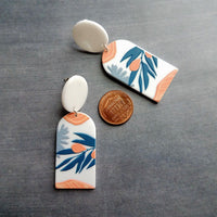 Large White Earrings, palm leaves, orange earring, teal leaf earring, matte earring, thick acrylic earring, chunky plastic earring 80s style - Constant Baubling