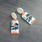 Large White Earrings, palm leaves, orange earring, teal leaf earring, matte earring, thick acrylic earring, chunky plastic earring 80s style - Constant Baubling