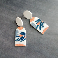Large White Earrings, palm leaves, orange earring, teal leaf earring, matte earring, thick acrylic earring, chunky plastic earring 80s style - Constant Baubling