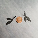 Matte Black Earrings, double leaf earring, black leaves, lever back earring, leverback, helicopter seed earring, asymmetrical earring, flat - Constant Baubling