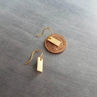 Gold Tag Earrings, small gold rectangle, rectangular tag, gold bar earring, 14K SOLID GOLD hook opt, small bar earring, flat gold bar dainty - Constant Baubling