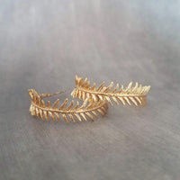 Gold Fern Hoop Earrings, branch hoop earrings, fern earrings, 1 inch hoop, tiny leaves hoop, gold hoops, leafy hoop earrings, plant earrings - Constant Baubling