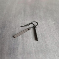 Small Black Bar Earrings, 1.2 inch earring, minimalist narrow black earring, thin earring, matte black earring, short flat rectangle rounded - Constant Baubling