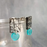 Black Turquoise Abstract Earrings, small 80s earring, 80s style, thick acrylic earring, chunky plastic, aqua blue dangle, clear translucent - Constant Baubling