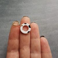Polka Dot Earrings, black white dots, gold circle earring, acrylic earring, gold circle stud, 80s earring, chunky open circle gold ring stud - Constant Baubling