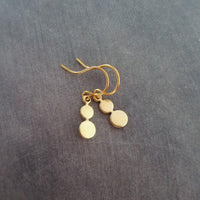 Little Gold Dot Earrings, tiny gold earring, connected dots, brass earring, small dangles, small gold circle earring, delicate gold dangle - Constant Baubling
