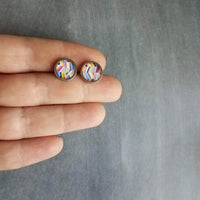 Colorful Stud Earrings, bright color earring, stainless steel earring, hypoallergenic, chevron earring zig zag earring round rainbow earring - Constant Baubling