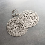 Silver Dreamcatcher Earrings, spiderweb earring, hypoallergenic stainless steel, dream catcher earring, large round silver filigree earrings - Constant Baubling