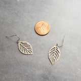 Silver Leaf Earrings, stainless steel earring, filigree leaf earring, steel leaf earring, steel filigree, hypoallergenic, small cut out leaf - Constant Baubling