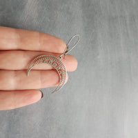 Stainless Steel Boho Earrings, silver crescent earring, silver boho earring, stainless steel crescent, large crescent, filigree moon earring - Constant Baubling