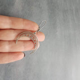 Stainless Steel Boho Earrings, silver crescent earring, silver boho earring, stainless steel crescent, large crescent, filigree moon earring - Constant Baubling