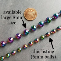 Multicolor Ball Chain, rainbow ball chain, oil spill chain, large bead, ball chain choker, stainless steel chain, thick chunky chain 6mm - Constant Baubling