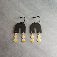 Gold Matte Black Earrings, black arch earring, semicircle shape, u-shape earring, black dangle earring, small dangles, brass drops, matt - Constant Baubling