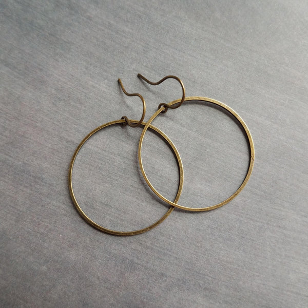 Antique Bronze Hoop Earrings, bronze circle earring, oxidized brass earring, thin brass ring, delicate round earring, large lightweight gold - Constant Baubling