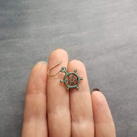 Boat Anchor Earring Set, wheel helm earring, boat earring, mismatched, nautical earring, patina earring, rustic bronze, blue green patina - Constant Baubling