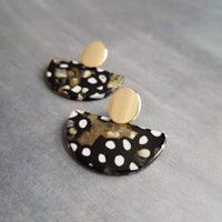 80s Tortoise Earrings, gold stud 80s earring, acrylic acetate earring, mottled, semicircle earring, half circle earring, thick chunky, oval - Constant Baubling