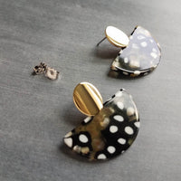 80s Tortoise Earrings, gold stud 80s earring, acrylic acetate earring, mottled, semicircle earring, half circle earring, thick chunky, oval - Constant Baubling