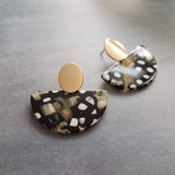 80s Tortoise Earrings, gold stud 80s earring, acrylic acetate earring, mottled, semicircle earring, half circle earring, thick chunky, oval - Constant Baubling