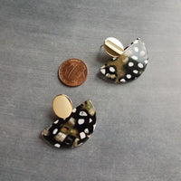80s Tortoise Earrings, gold stud 80s earring, acrylic acetate earring, mottled, semicircle earring, half circle earring, thick chunky, oval - Constant Baubling