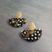 80s Tortoise Earrings, gold stud 80s earring, acrylic acetate earring, mottled, semicircle earring, half circle earring, thick chunky, oval - Constant Baubling