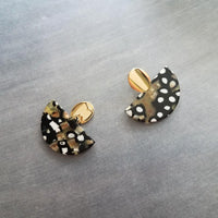 80s Tortoise Earrings, gold stud 80s earring, acrylic acetate earring, mottled, semicircle earring, half circle earring, thick chunky, oval - Constant Baubling