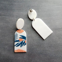 Large White Earrings, palm leaves, orange earring, teal leaf earring, matte earring, thick acrylic earring, chunky plastic earring 80s style - Constant Baubling