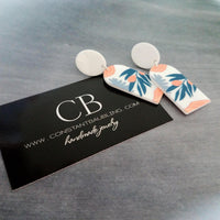 Large White Earrings, palm leaves, orange earring, teal leaf earring, matte earring, thick acrylic earring, chunky plastic earring 80s style - Constant Baubling